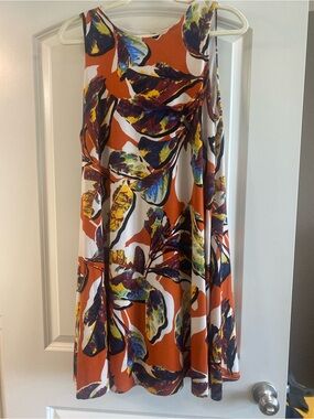Women's Orange Multicolor Floral A-Line Skirt